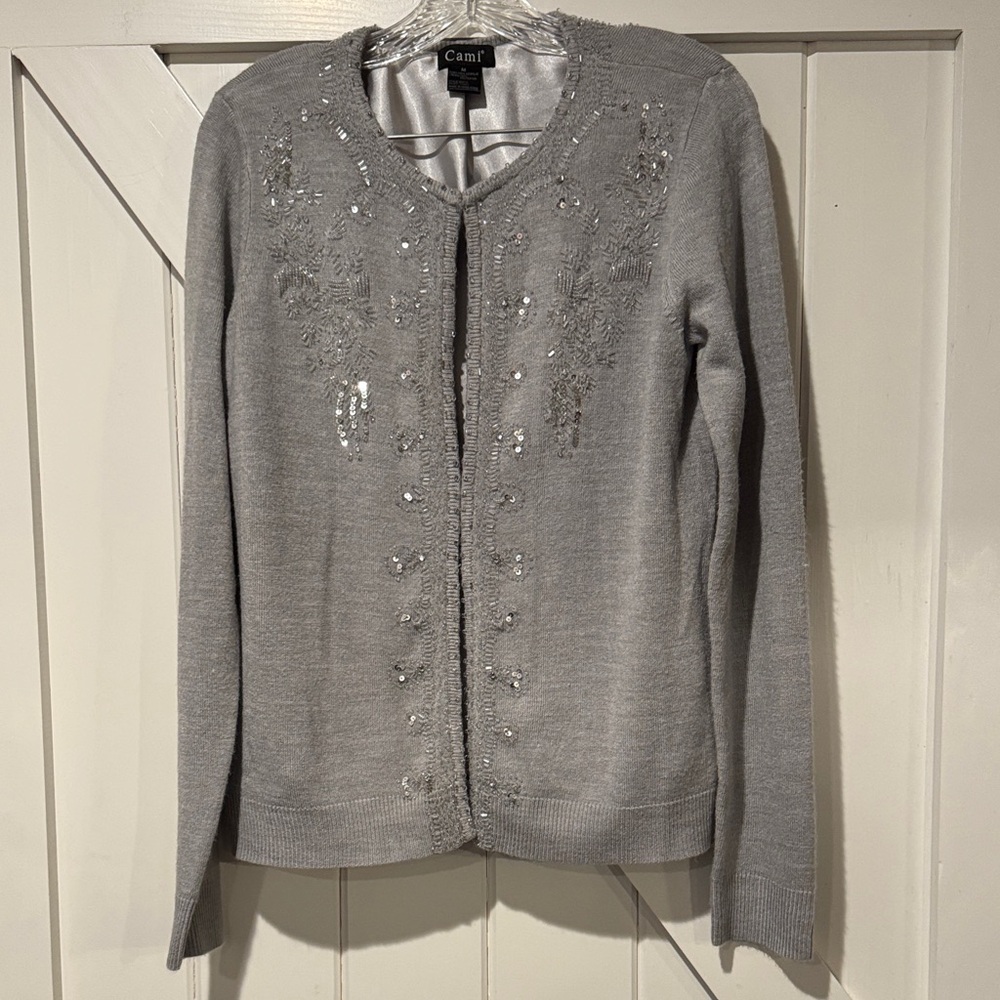 Ami Women's Gray Embellished Cardigan
